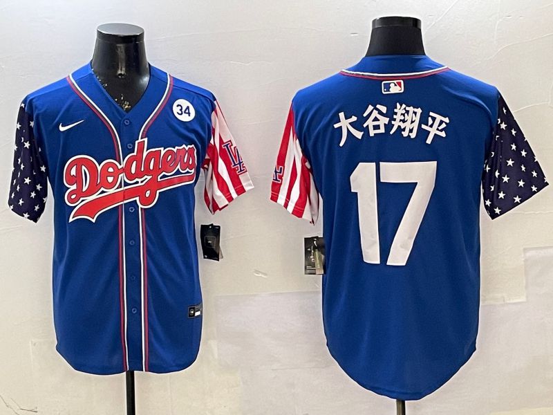 Men Los Angeles Dodgers 17 Ohtani Blue a generation of national flags Joint name 2025 Nike MLB Jersey style 18